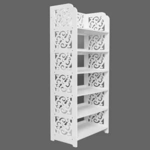 Wood-plastic Board Six Tiers Carved Shoe Rack White A Living Room Furniture